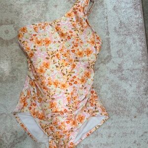 Kona Sol Orange and Pink One Piece Swimsuit